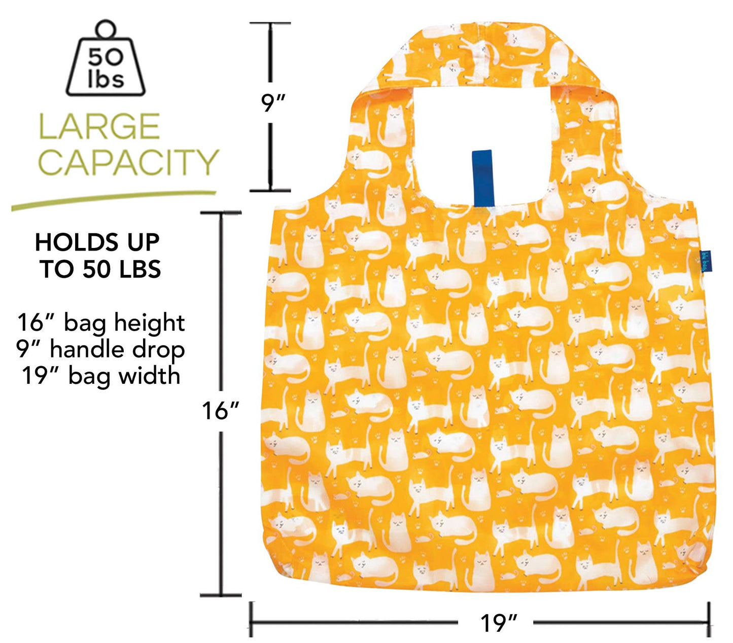 KITTY CATS YELLOW blu Bag Reusable Shopper Tote