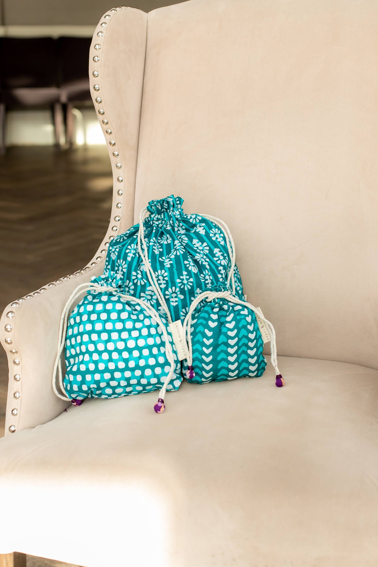 Reusable Fabric Gift Bags Double Drawstring-Batik Collection