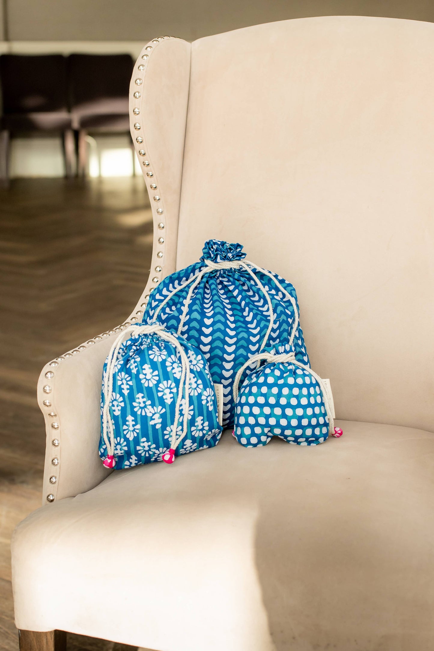 Reusable Fabric Gift Bags Double Drawstring-Batik Collection