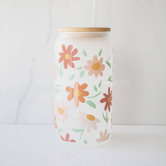 16oz "Lazy Daisy" Glass Cup